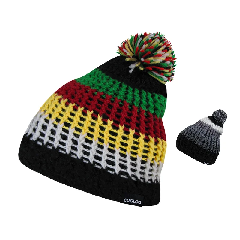 Fitted cap for snug personalized fit -Cuglog K024 Matterhorn Rugged Long Knit Pom Pom Beanies Hats Thick Winter Ski Caps