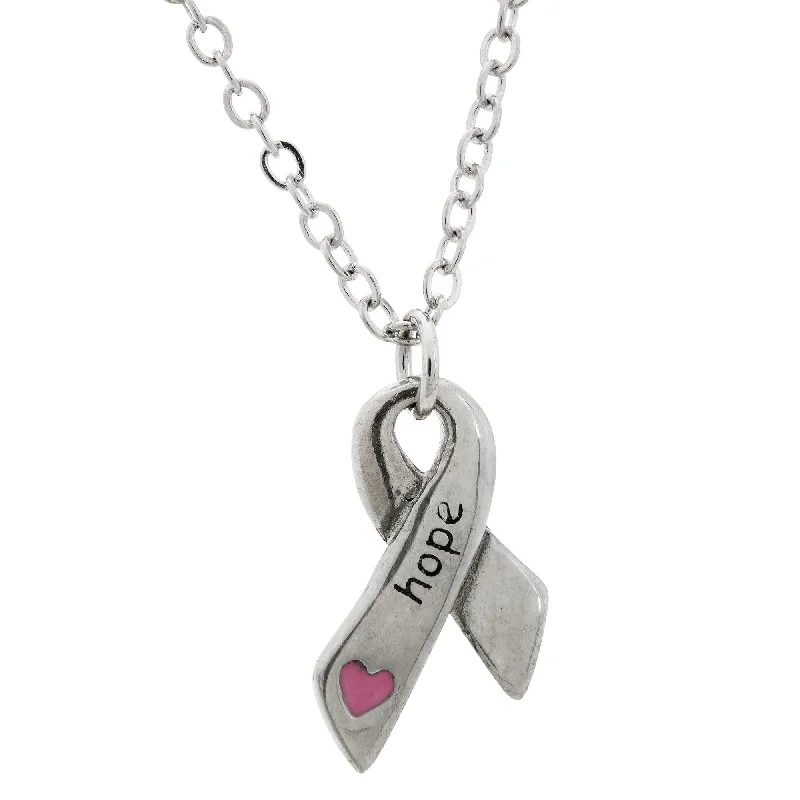 Best necklaces and pendants with zodiac signs for a celestial, astrology-inspired vibe-Heart & Hope Ribbon Pewter Necklace!