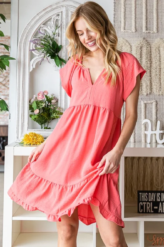 Plus size dresses for trendy vibes stay current -Reborn J Ruffled Notched Cap Sleeve Dress