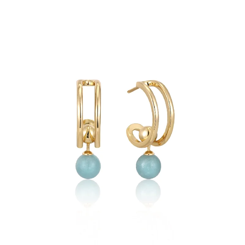 Drop Earrings with Animal Motifs -Drop earrings with opal stones for a dreamy look -Gold Orb Amazonite Stud Mini Hoop Earrings