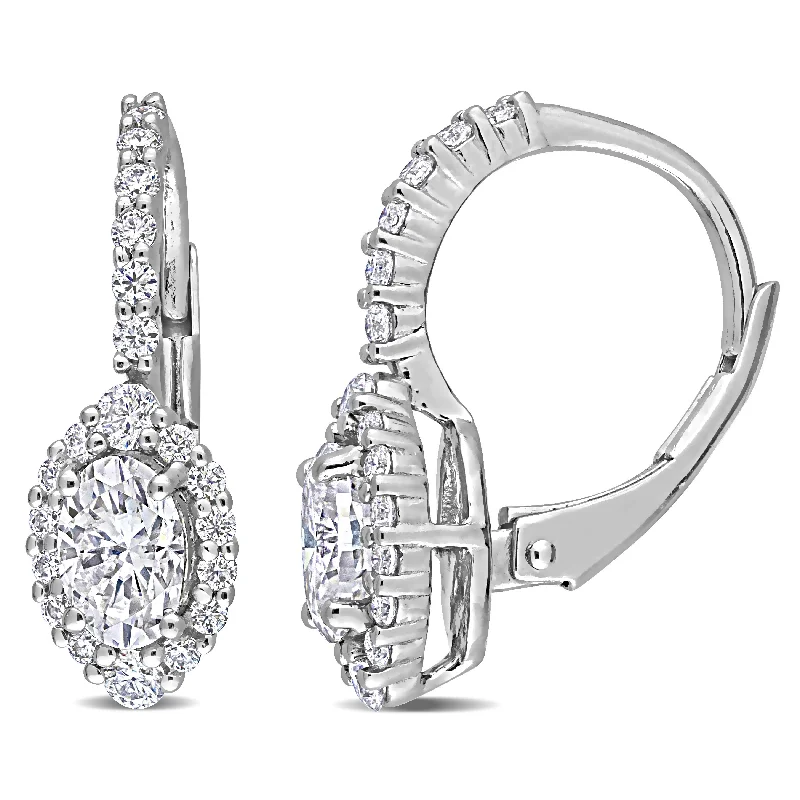 Drop Earrings for Mother's Day -Drop earrings with teardrop-shaped stones for elegant style -Miadora 1 1/2ct DEW Oval-cut Moissanite Halo Drop Leverback Earrings in Sterling Silver