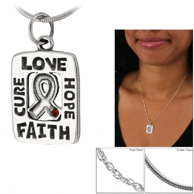 Best necklaces and pendants with vintage lockets for a nostalgic, sentimental look-Love Cure Hope Faith Diabetes Ribbon Sterling Necklace