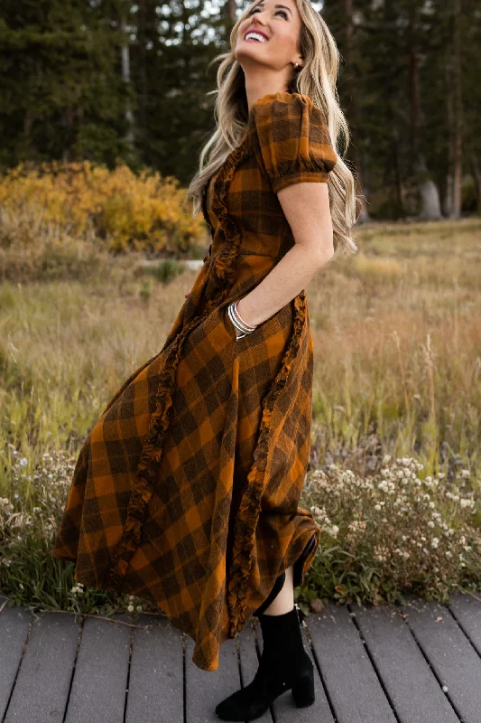 Plus size dresses featuring metallic hues shine soft -Kimball Dress in Plaid - FINAL SALE