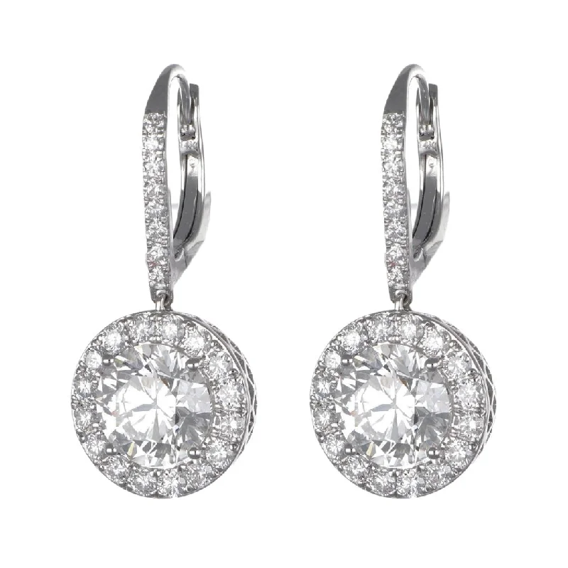 Screw Back Drop Earrings for Security -Drop earrings with textured metal for a modern look -White Diamond Earrings (Lab Grown White Diamond 6.18 cts. Lab Grown White Diamond 1.27 cts.)