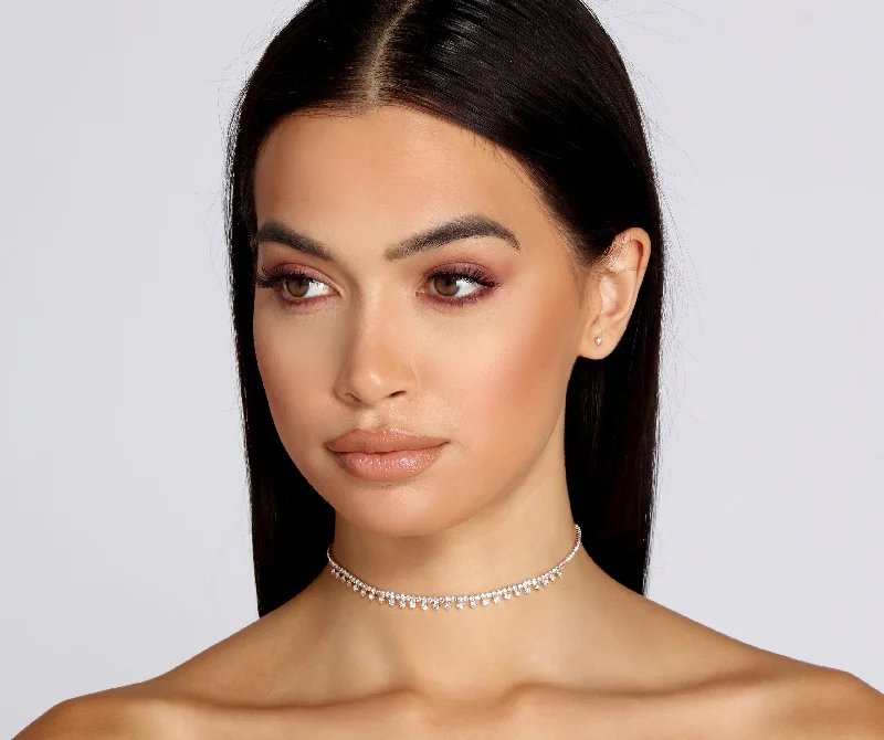 Best necklaces and pendants with infinity hearts for a romantic, eternal symbol-Dainty Rhinestone Choker and Studs Set