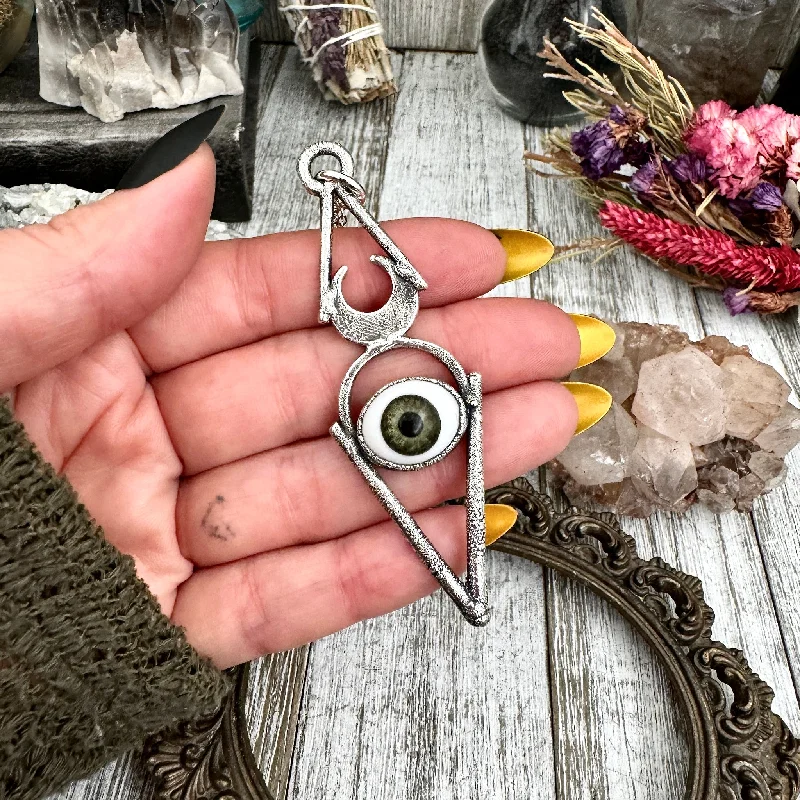 Beautiful necklaces and pendants with tree branch motifs for a nature-inspired design-Moss & Moon Collection -  Green Iris Glass Eye Necklace set Fine Silver