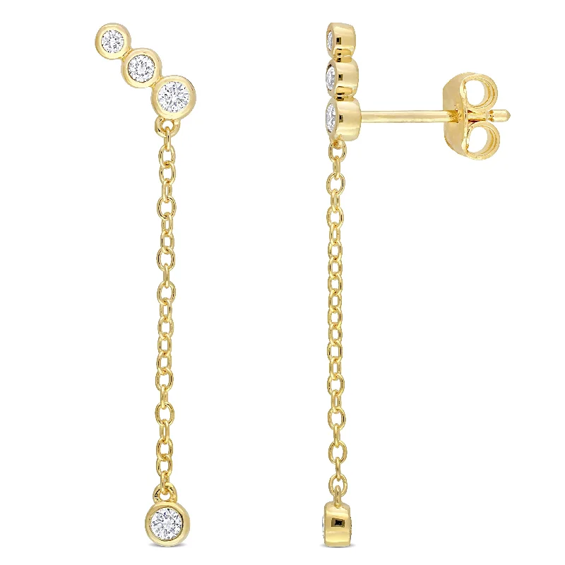 Gold Drop Earrings for Women -Simple drop earrings for a minimalist look -Created Forever by Miadora 1/5ct TW Lab Created Diamond Drop Earrings in 18k Yellow Gold Plated Sterling Silver