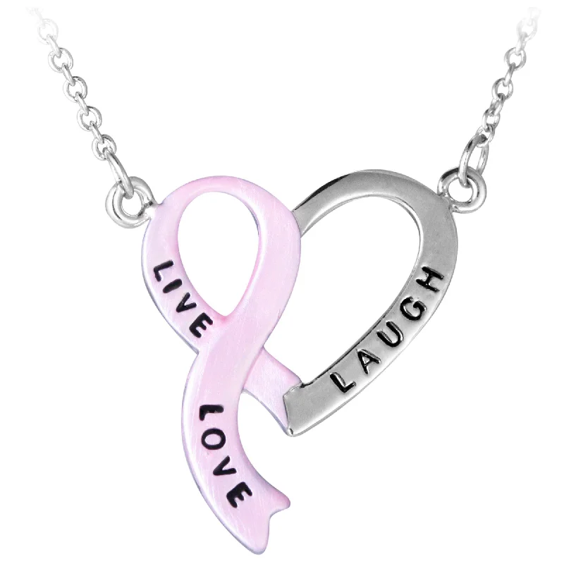 Necklaces and pendants with custom designs for a completely unique jewelry piece-Live, Laugh, Love Pink Ribbon Heart Necklace