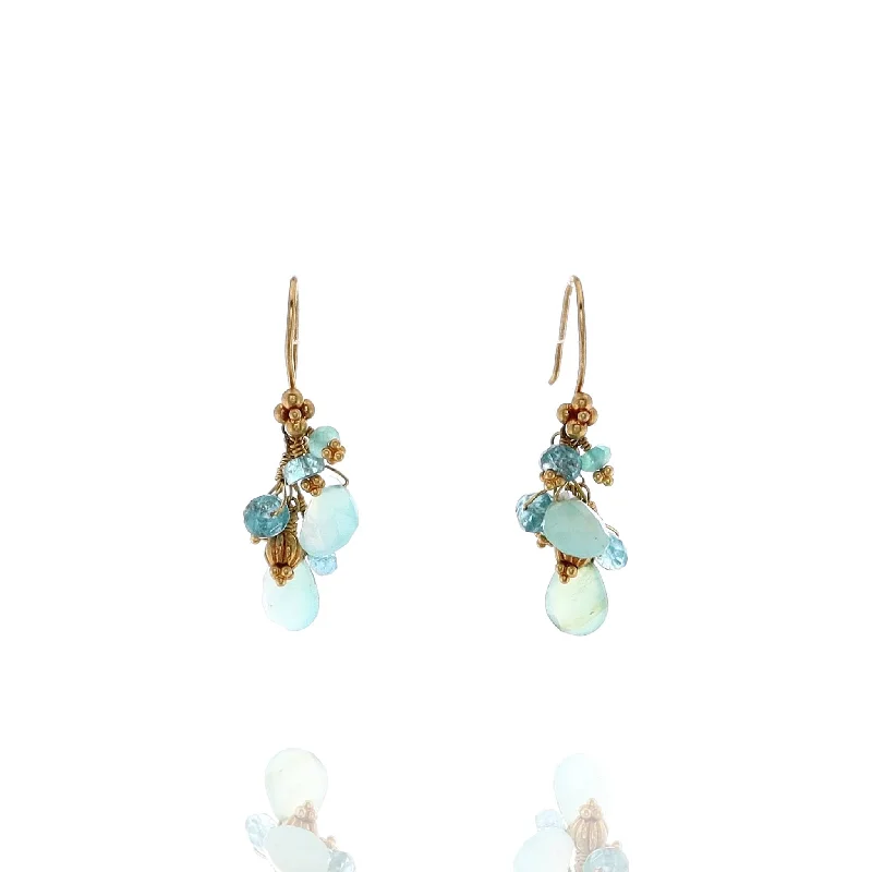 Gemstone Drop Earrings for Color -Trendy drop earrings for casual outfits -Estate Laura Gibson 22k Yellow Gold PS Opal Round Rondelle Apatite Drop Earrings