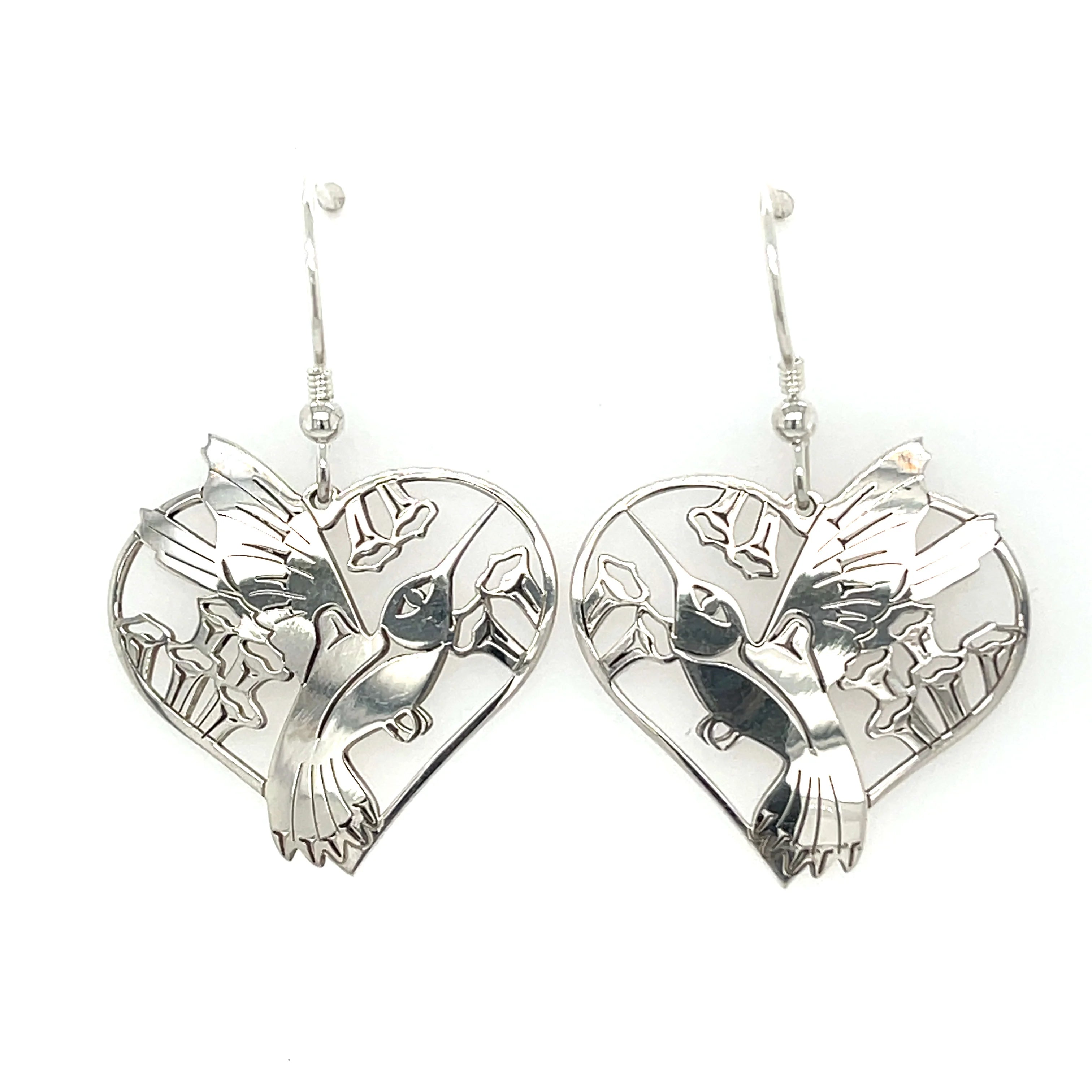 Drop Earrings with Enamel Coating -Drop earrings with vintage-inspired design for timeless elegance -Grant Pauls Earrings Silver Heart Hummingbird