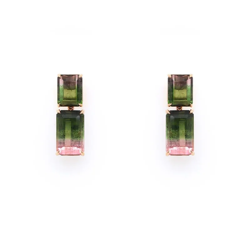 Drop Earrings for Wedding Ceremony -Drop earrings with metallic finishes for modern charm -Watermelon Tourmaline Drop Earrings