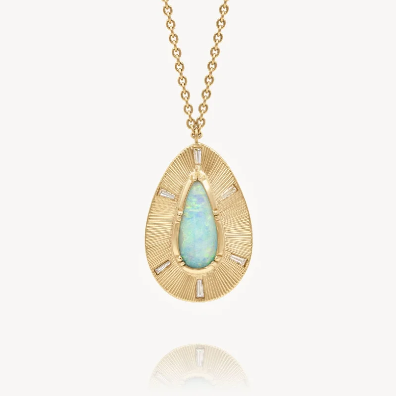 Stunning necklaces and pendants with turquoise and gold for a vibrant, earthy look-18k Shield Opal Diamond Teardrop Necklace - OOAK