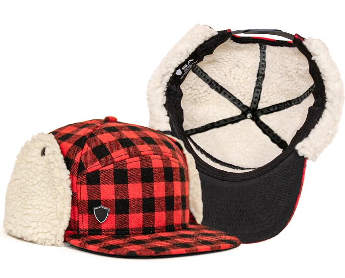 Washed denim cap for broken-in softness -Billed Trapper Hat | Lumberjack Red PreOrder