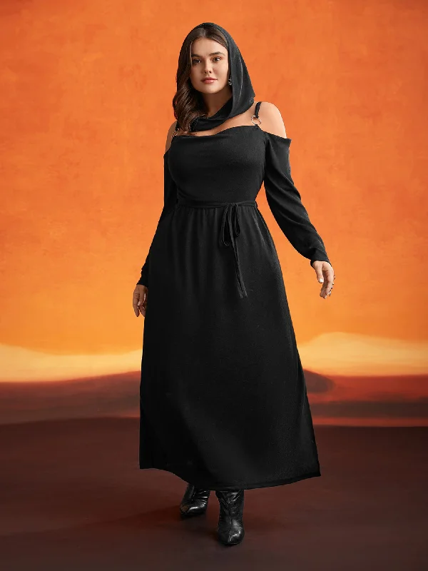 Plus size dresses featuring glitter accents sparkle bold -Obsidian Side Slit Accents Maxi Dress