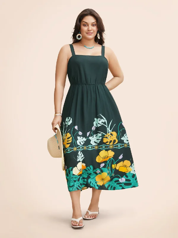 Plus size dresses for formal events look elegant -Boho Print Elastic Waist Cami Dress