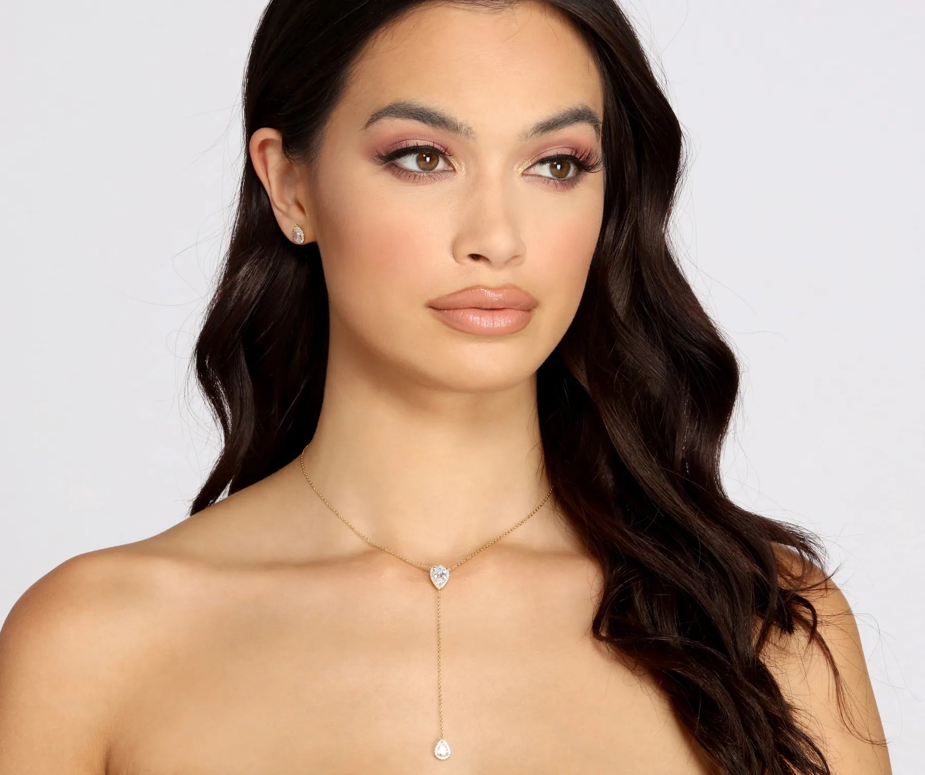 Best necklaces and pendants with cross pendants for a spiritual, meaningful symbol-Cubic Zirconia Lariat Teardrop Necklace Set