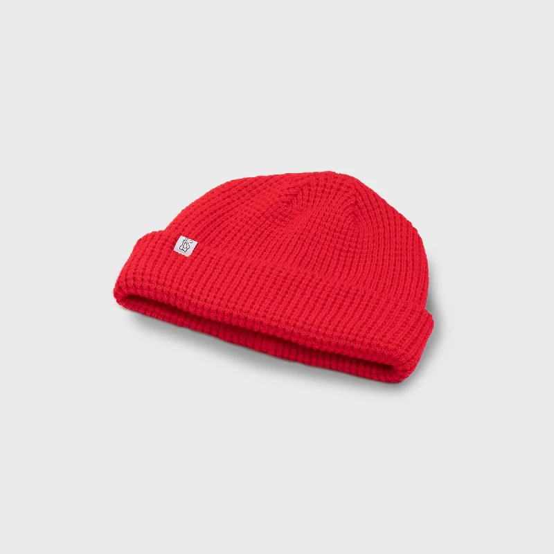 Washed denim cap for broken-in softness -Cherry Bomb - Waffle Knit Beanie