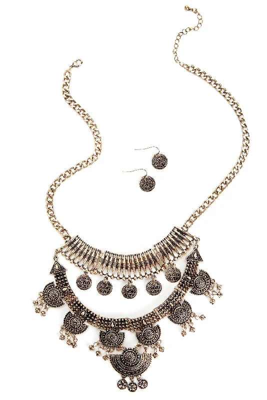 Necklaces and pendants with abstract shapes for a modern, creative appearance-Boho Layered Bib Necklace And Earrings