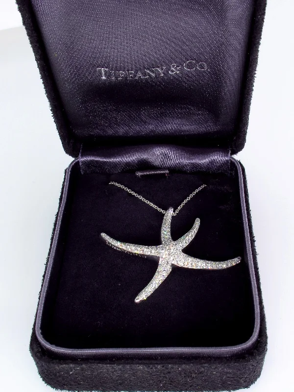 Best necklaces and pendants with statement designs for a fashionable accessory-Authentic TIFFANY & CO 1.25ct Large STARFISH Pave Diamond Platinum Pendant Necklace by Elsa Peretti