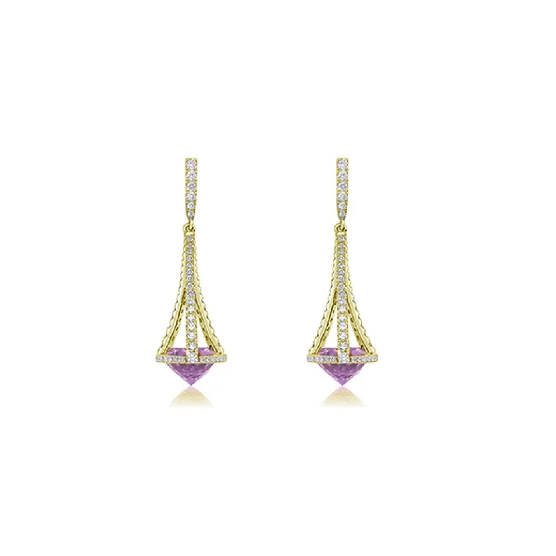 Drop Earrings for Christmas Party -Drop earrings for prom or special events -Amethyst & Diamond Drop Earrings