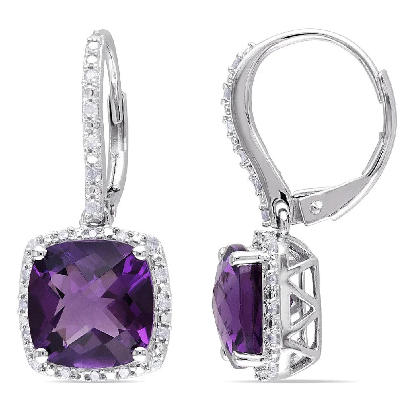 Clip On Drop Earrings for Non Pierced -Drop earrings with pearl drops for a classic finish -Miadora Sterling Silver Amethyst and 1/5ct TDW Diamond Earrings (H-I, I2-I3)