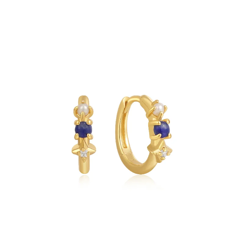 Floral Drop Earrings with Petals -Gold-plated drop earrings for affordable luxury -Lapis Star Huggie Hoop Earrings