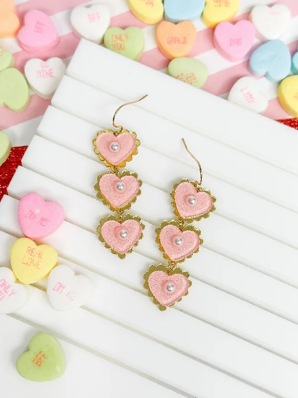 Drop Earrings for Office Wear -Drop earrings with leaf designs for nature-inspired fashion -Pearly Heart Trio Dangle Earrings - Blush