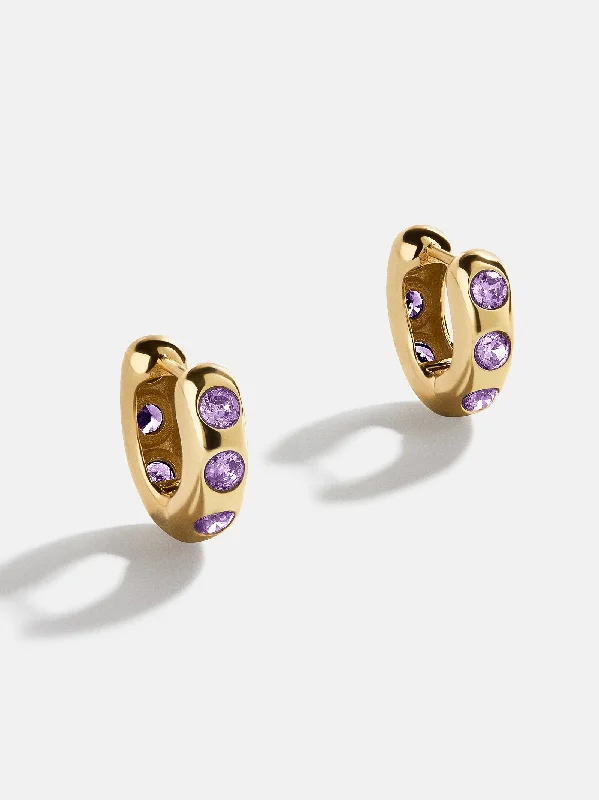 Maximalist Drop Earrings for Bling -Drop earrings with enamel designs for bold color -Sydney 18k Gold Birthstone Earrings - Light Amethyst