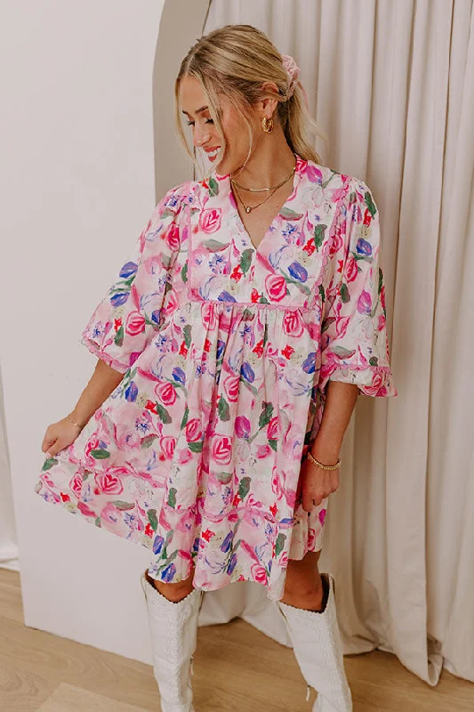 Plus size dresses for spring bloom with grace -Floral Aroma Babydoll Mini Dress