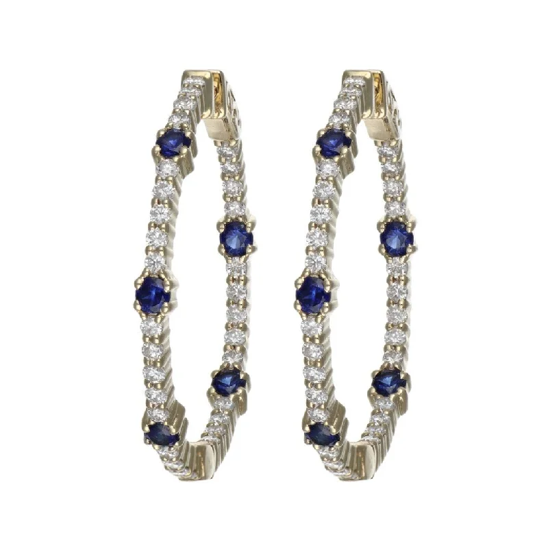 Maximalist Drop Earrings for Bling -Drop earrings with enamel designs for bold color -Blue Sapphire Earrings (Blue Sapphire 0.8 cts. White Diamond 1.23 cts.)