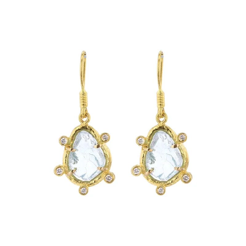 Drop Earrings for Mother's Day -Drop earrings with teardrop-shaped stones for elegant style -Aquamarine & Diamond Drop Earrings