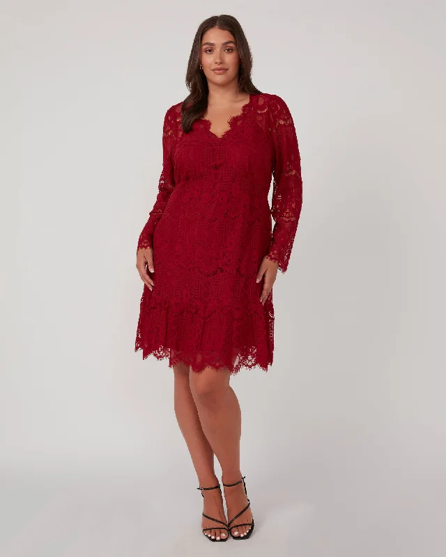 Plus size dresses with side ties cinch nicely -Mini Lace Frill Dress