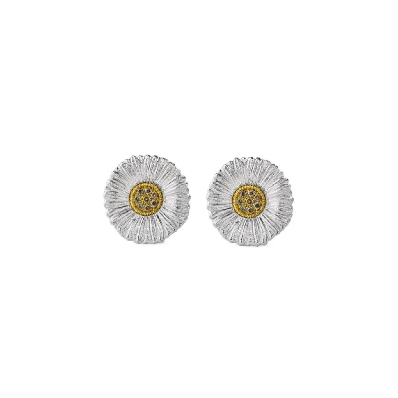 Bohemian Drop Earrings with Tassels -Diamond drop earrings for luxury occasions -Blossoms Daisy Silver and Vermeil Button Earrings