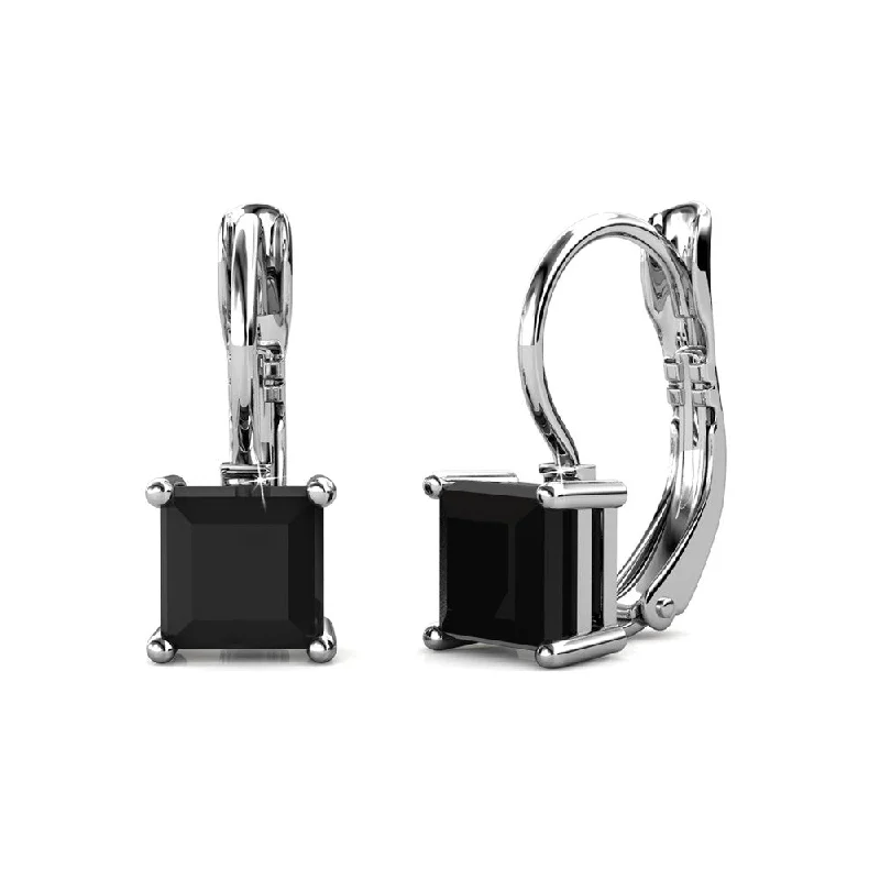 Drop Earrings for Prom Night -Drop earrings with natural pearl accents for a luxurious touch -Samantha 18k White Gold Plated Drop Earrings with Black Swarovski Crystal