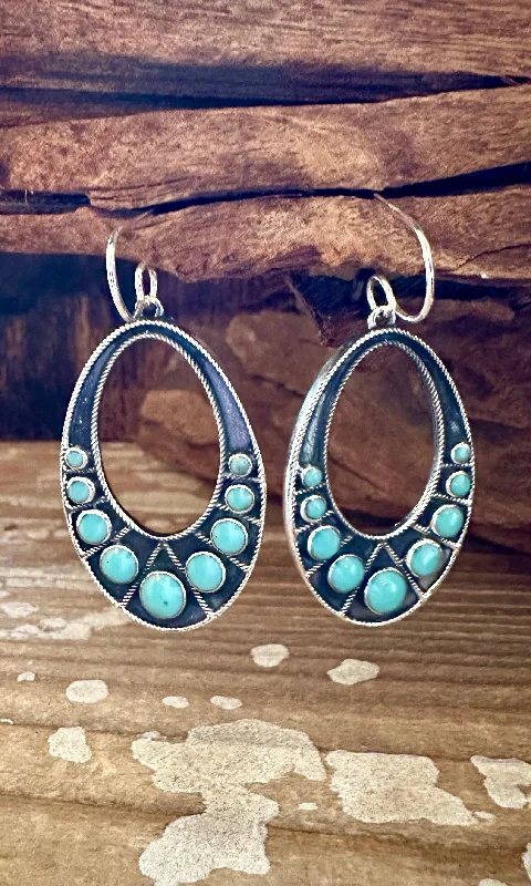 Drop Earrings with Debossed Designs -Drop earrings with zirconia stones for subtle sparkle -DISCO TURQUOISE Mexican Sterling Silver Earrings