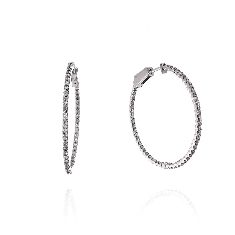 Lightweight Drop Earrings for All Day -Lightweight drop earrings for all-day wear -14k White Gold In and Out U-Prong Diamond Hoop Earrings