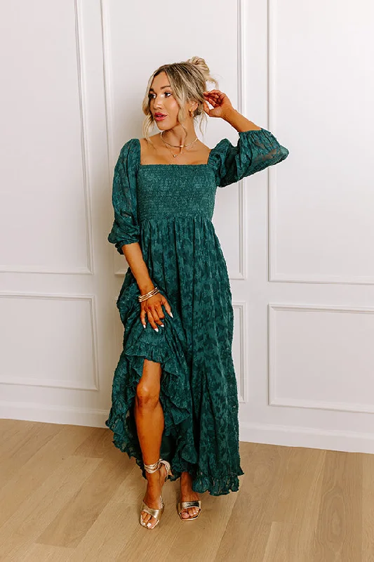 Plus size dresses for winter layer warmly -Sweetest Secret Jacquard Maxi Dress in Hunter Green