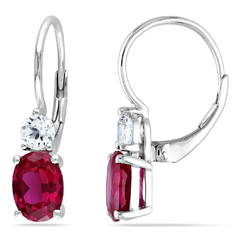 Drop Earrings for Festival Style -Drop earrings with butterfly details for a whimsical style -Miadora Sterling Silver Created Ruby and White Sapphire Earrings - Pink