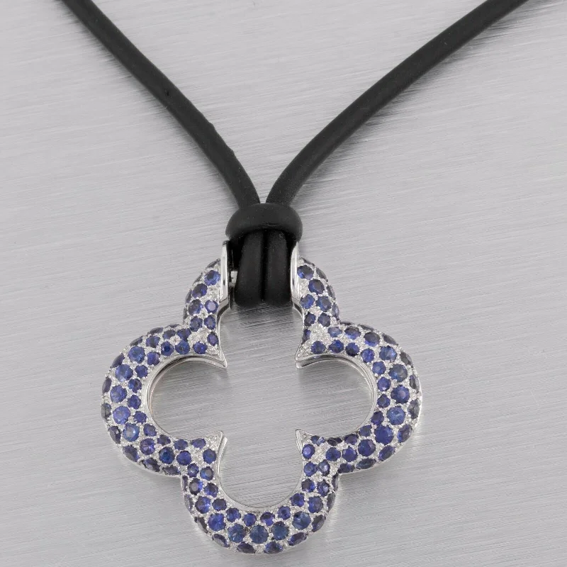 Necklaces and pendants with leaf-shaped designs for an earthy, organic feel-Mouawad Heidi Klum 18k White Gold Pave Sapphire Clover Quatrefoil Necklace