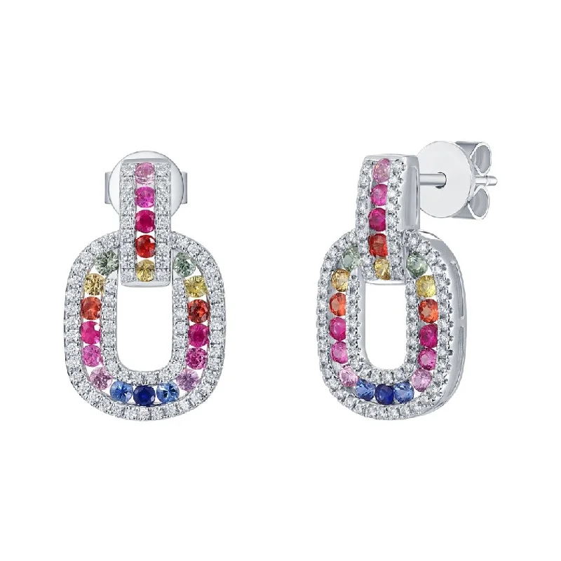 Gothic Drop Earrings with Dark Tone -Drop earrings with filigree designs for intricate beauty -Multi-Color Sapphire Earrings (Multi-Color Sapphire 0.93 cts. White Diamond 0.39 cts.)