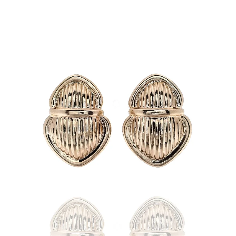 Drop Earrings for Mother's Day -Drop earrings with teardrop-shaped stones for elegant style -Estate 14k Yellow Gold Ribbed Scarab Pierced/Clip-On Earrings