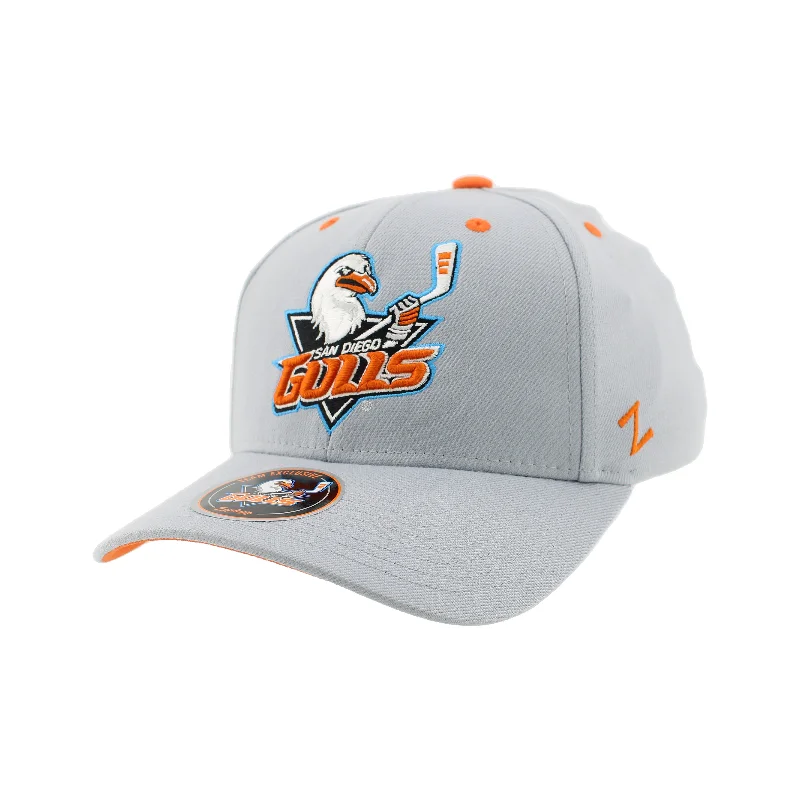 Breathable mesh cap for hot weather comfort -San Diego Gulls Primary Grey Stretch Fit Hat