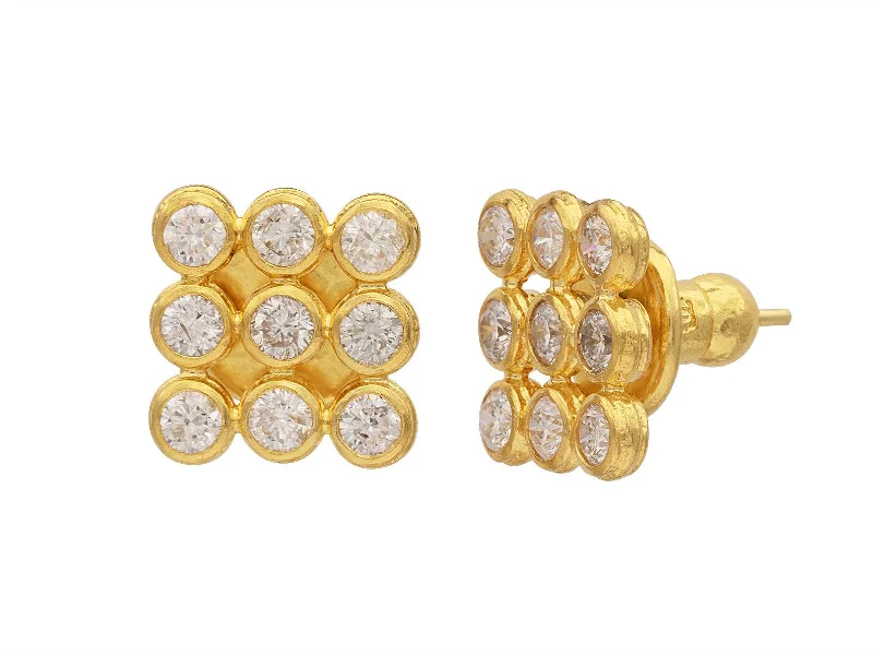 Drop Earrings for Formal Attire -Drop earrings with silk threads for a delicate look -Pointelle Gold & Diamond Cluster Earrings