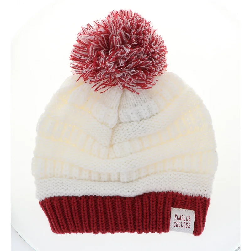 Vintage cap for retro fashion enthusiasts -Two-Tone Crimson & White Purl Beanie with Pom