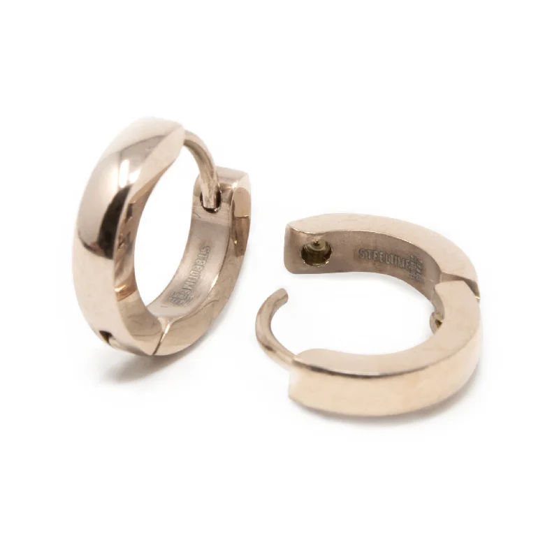 Screw Back Drop Earrings for Security -Drop earrings with textured metal for a modern look -Stainless Steel Huggie Hoop Earrings Rose Gold Plated