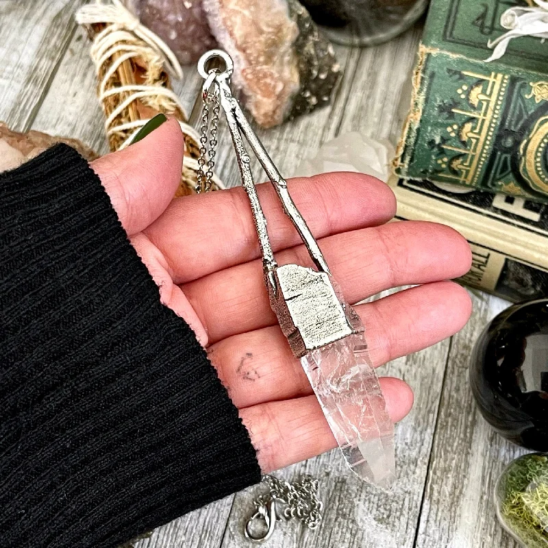 Layered necklaces and pendants for a trendy and fashionable stacked look-Sticks & Stones Collection- Raw Clear Quartz Crystal Necklace in Fine Silver /