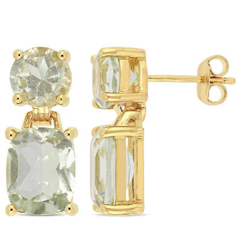 Drop Earrings for Work Attire -Drop earrings for fashion-forward outfits -Miadora Yellow Plated Sterling Silver Cushion-Cut Green Amethyst Drop Earrings