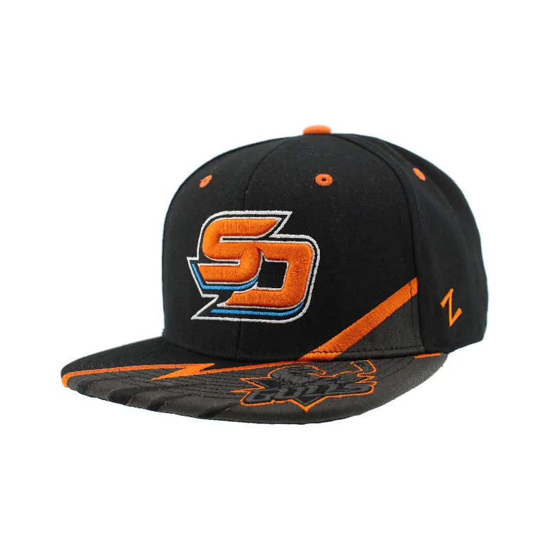 Lightweight cap for easy travel packing -San Diego Gulls Bolt Snapback Hat