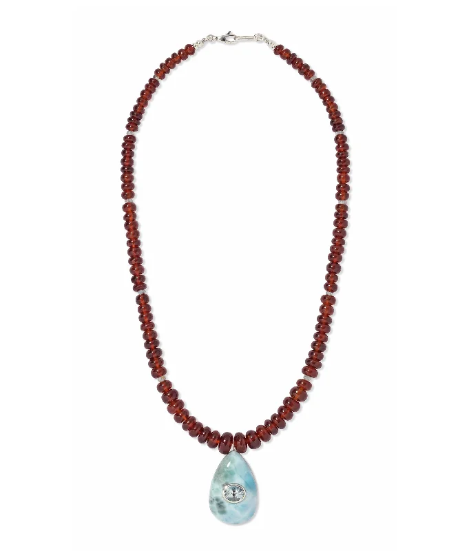 Beautiful necklaces and pendants with geometric shapes for a modern, artistic design-Garnet, Larimar & Sterling Silver Pendant Necklace