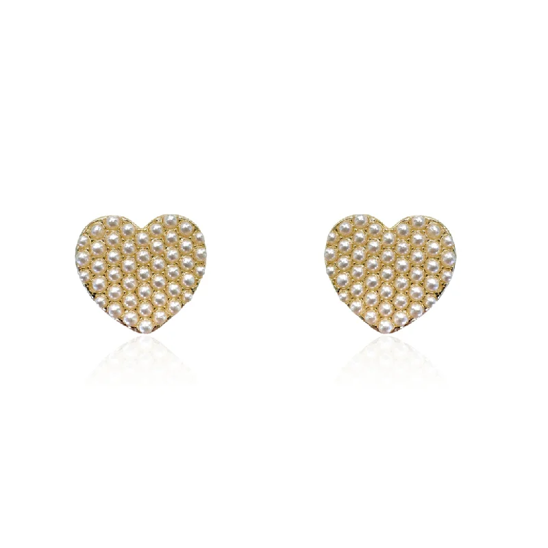 Drop Earrings for Work Attire -Drop earrings for fashion-forward outfits -Gold Plated Heart Shaped Earrings With Small Pearls Set in Honeycomb Design